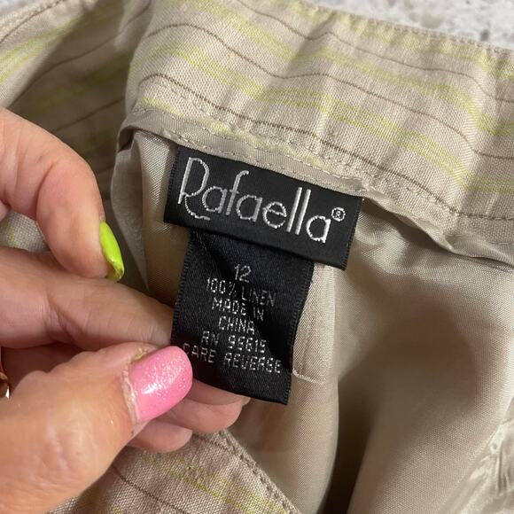 Rafaella size 12 linen pants fully lined women's trousers khaki cream stripe - Picture 8 of 16